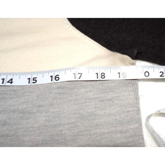 Ann Taylor Black Label Colorblock Cream Charcoal Gray Med Sweater Merino Wool - Picture 12 of 12